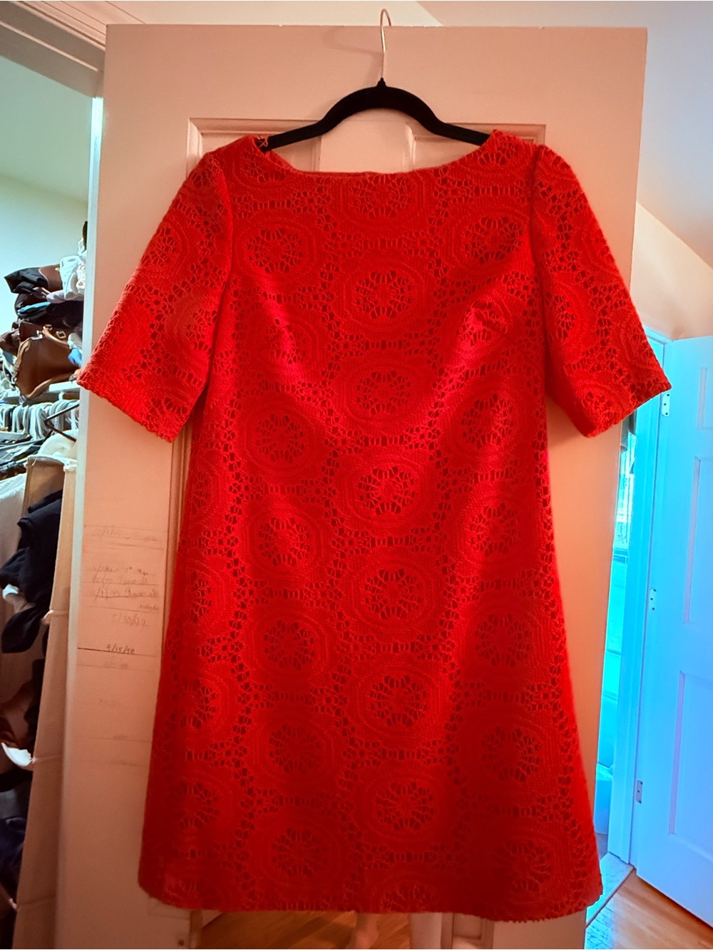 Adrianna Papell Red Lace Short-Sleeve Mini Shift Dress